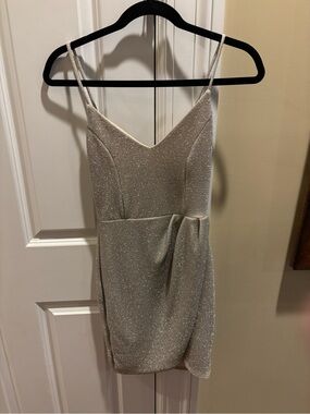 Lulu's Champagne Glitter Slip Mini Dress